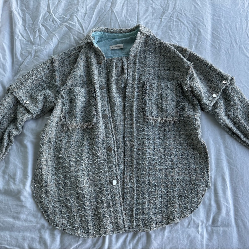 Faith Connexion Blue Gray Silver Tweed Button Down Long + Short Sleeve Shirt